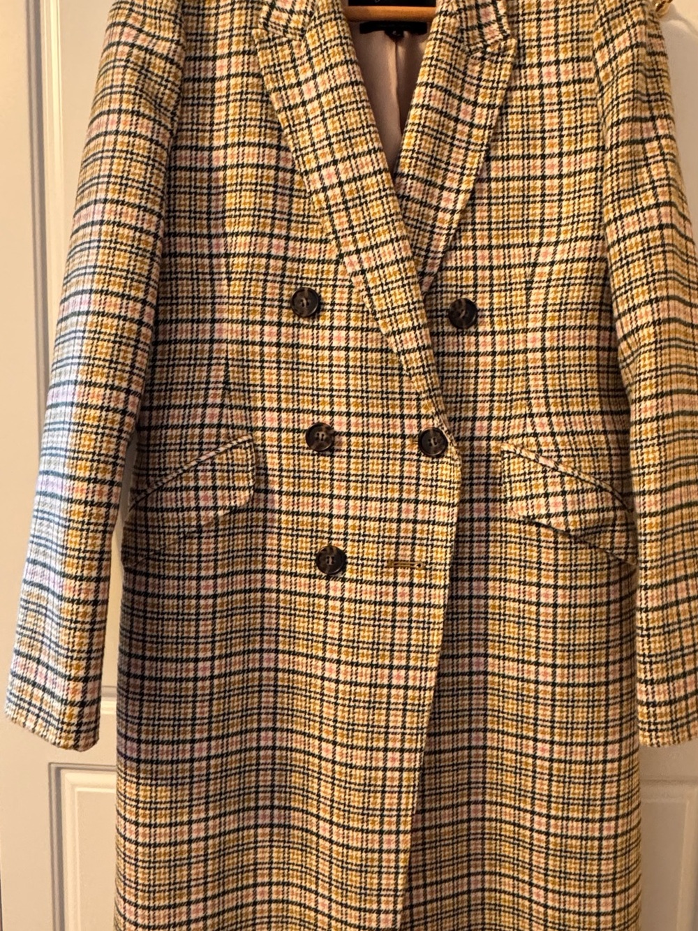 J. Crew Yellow Plaid Double-Breasted Italian Wool Coat